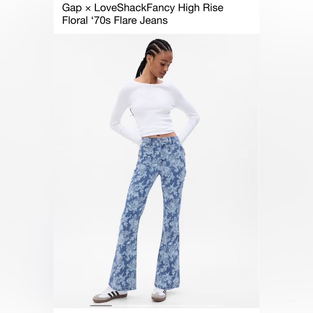 Gap × LoveShackFancy High Rise Floral ‘70s Flare Jeans 29 8 Regular